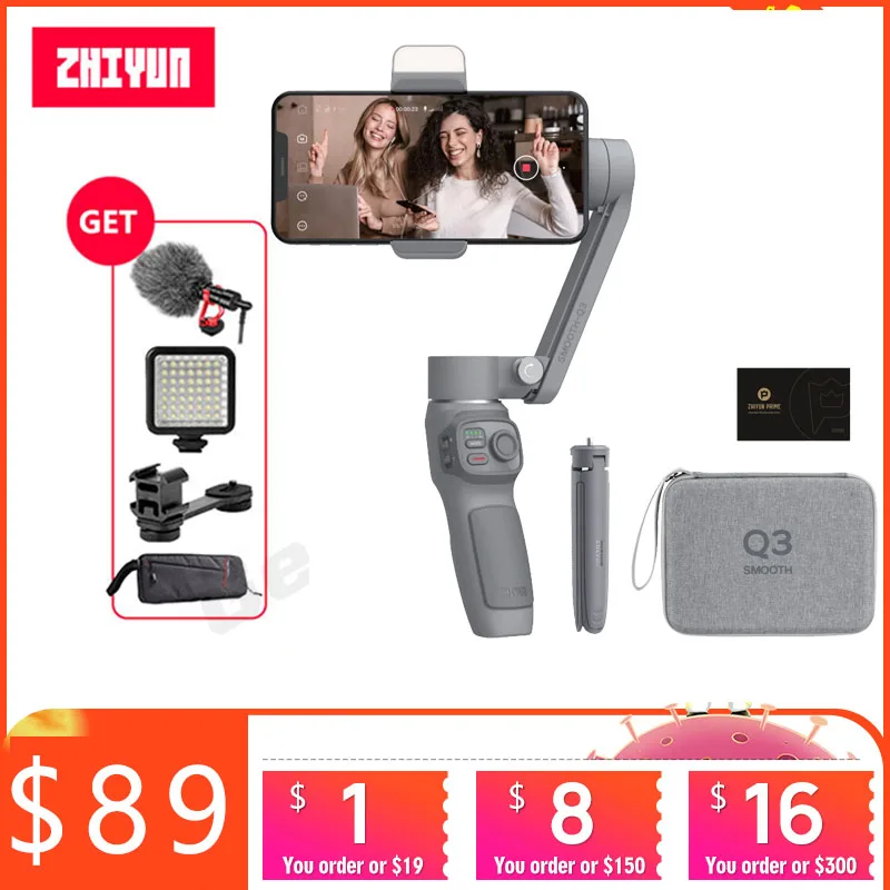 Zhiyun Smooth Q3 Q2 смартфон карданный 3 осевой Ручной Стабилизатор для Iphone 11 Pro Android vs OSMO