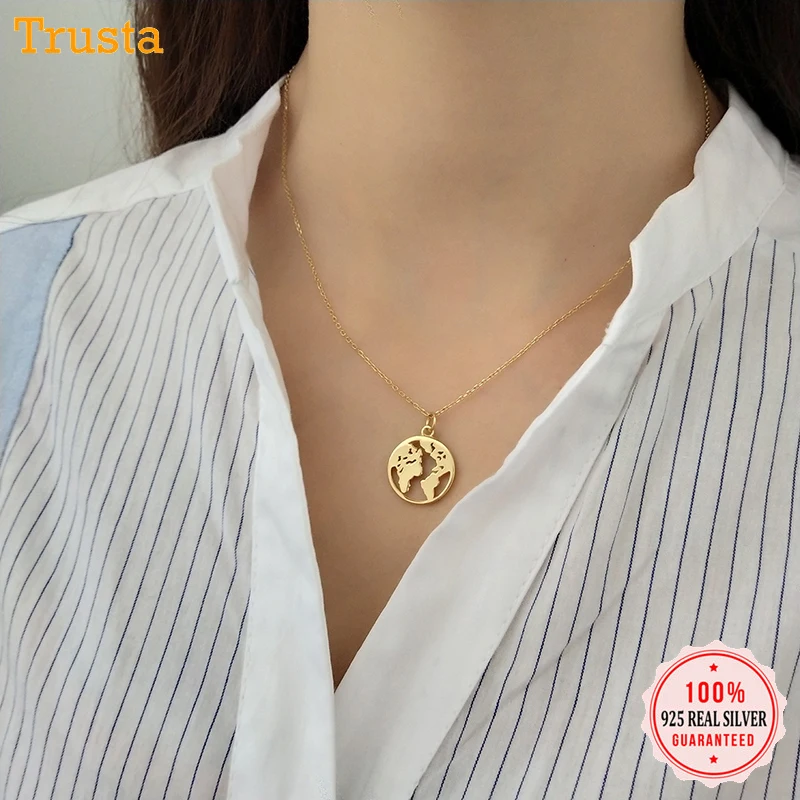 Цепочка с подвеской из серебра 925 пробы картой мира | Украшения и аксессуары