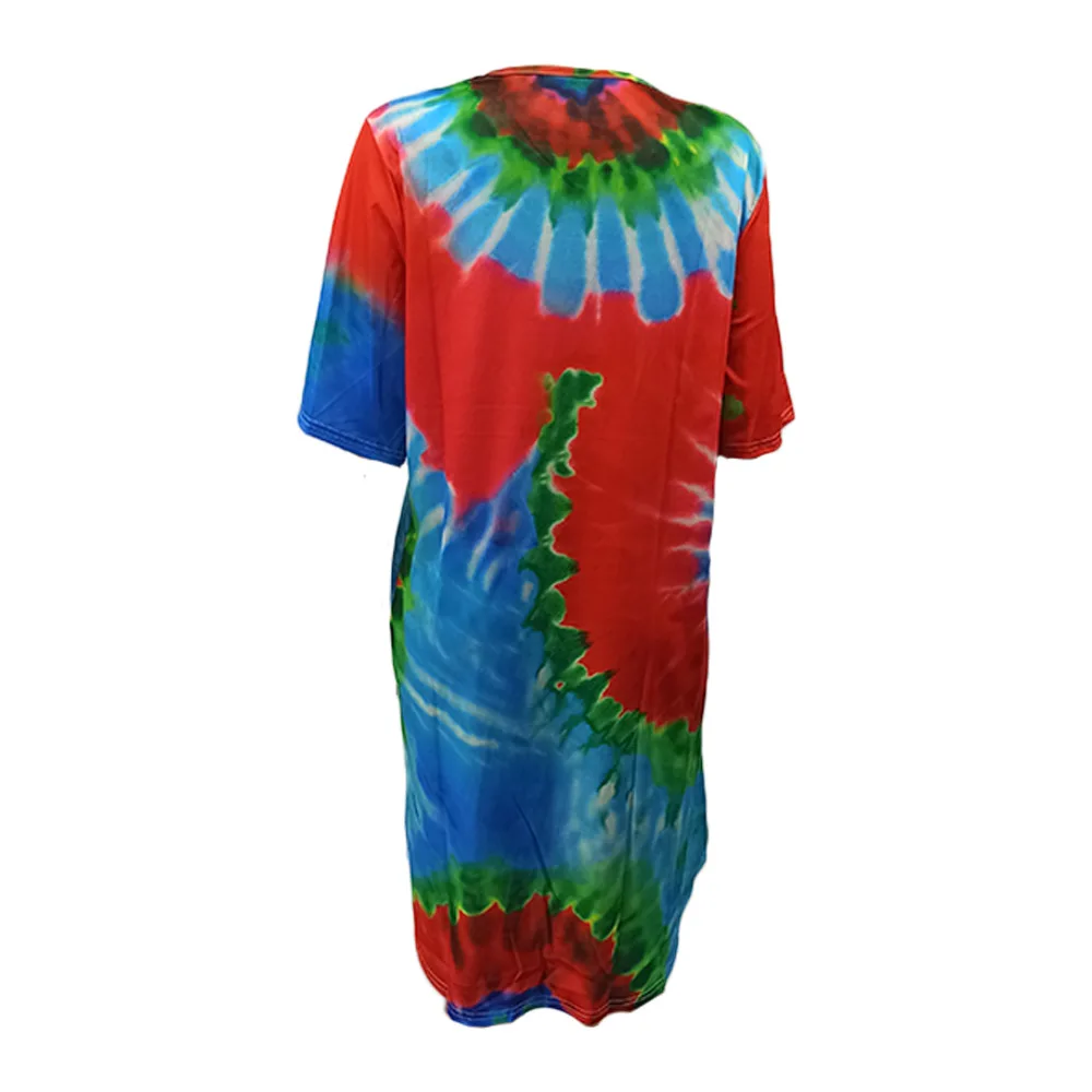 

2021 New Fashion Women Tie Dye Printed Loose Plus Size Swing Dress 2xl 3xl