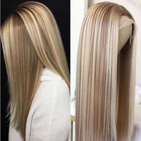blonde lace front wig ombre synthetic hair wig middle part highlight wig long straight hair 22 inch