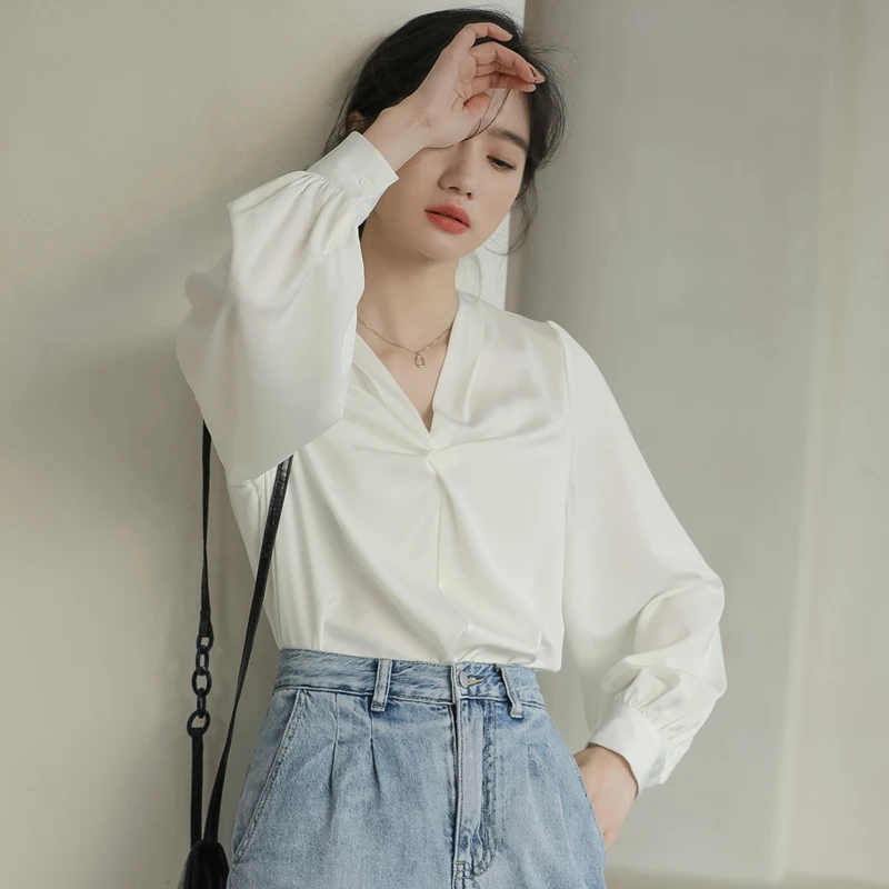 Белая шифоновая рубашка нишевого дизайна Женская весенняя одежда новинка 2021