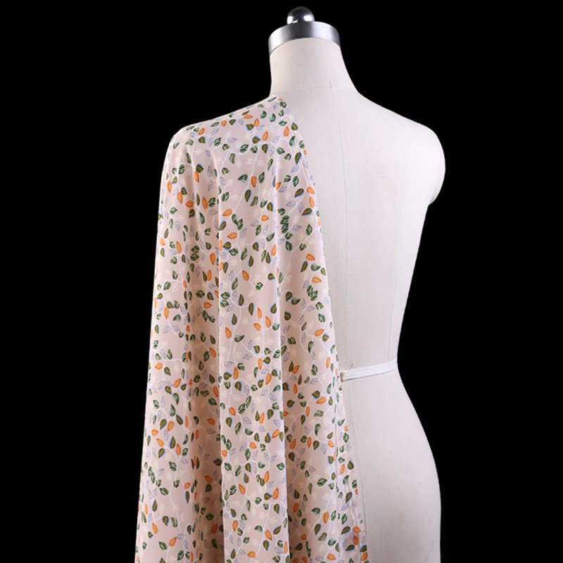 Высококачественная ткань крепдешина с цифровым принтом листьев на заказ для