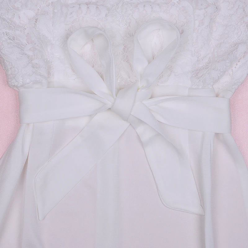 

White Dress Clubwears Party Dresses Women Evening Elegant Lace Patchwork Bandage Dress Sexy Sleeveless Slim Summer Dress 2021