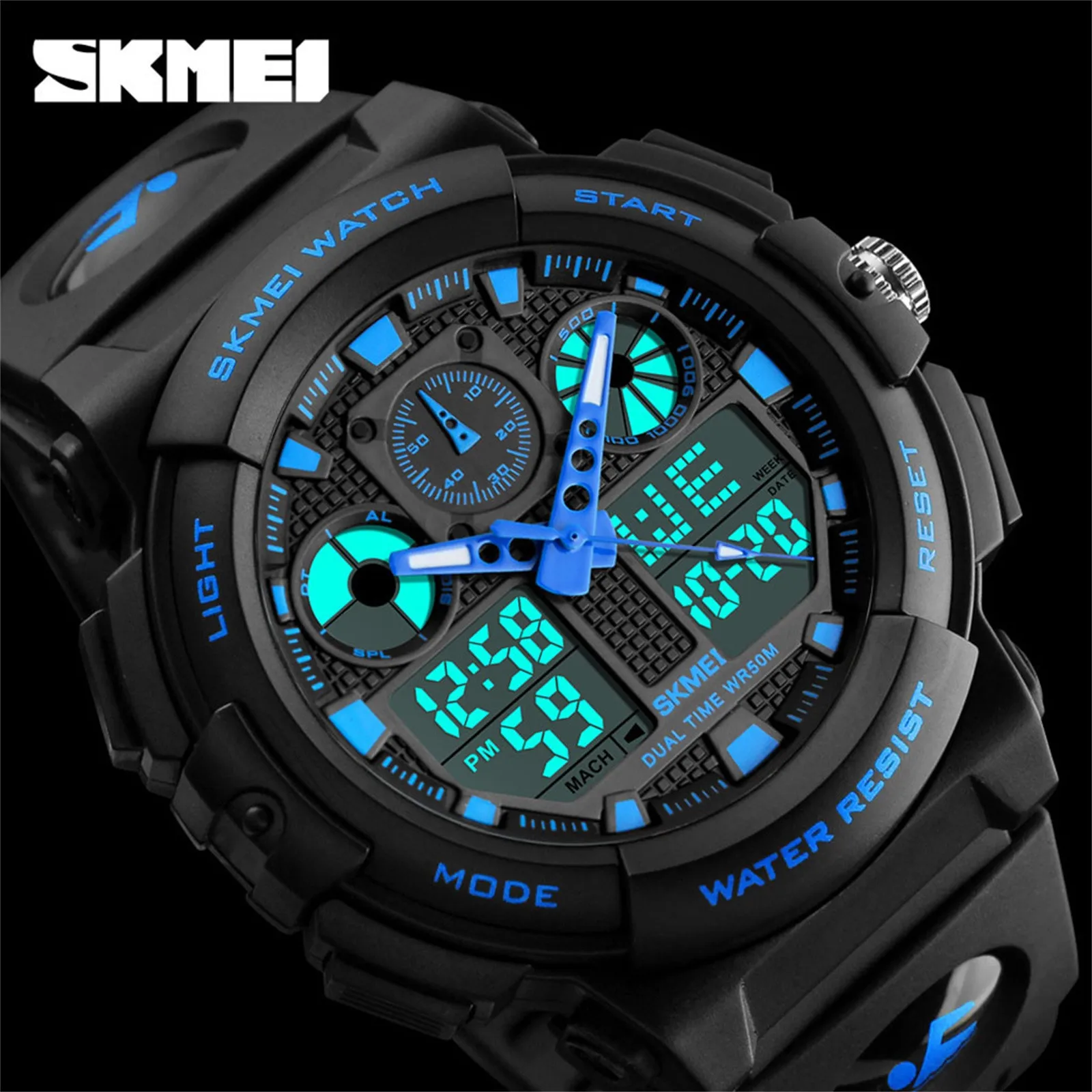 

SKMEI Brand Men Waterproof Swimming Sports Watches LED Large Dial Electronic Quartz Wristwatches Alarm Calendar Military Watch