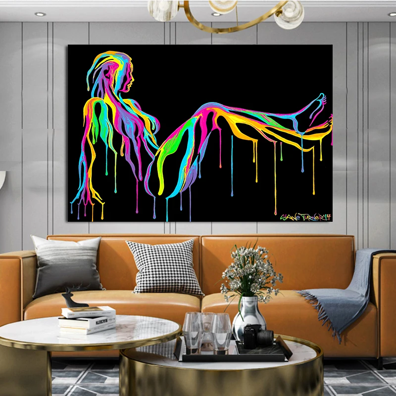 Поп арт красочная абстрактная сексуальная девушка Обнаженная холст картина