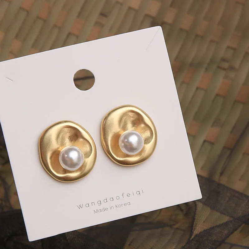 Fashion Simulated Pearl Stud Earrings for Women Gold Irregular Round Party Office Lady Jewelry Gifts | Украшения и аксессуары