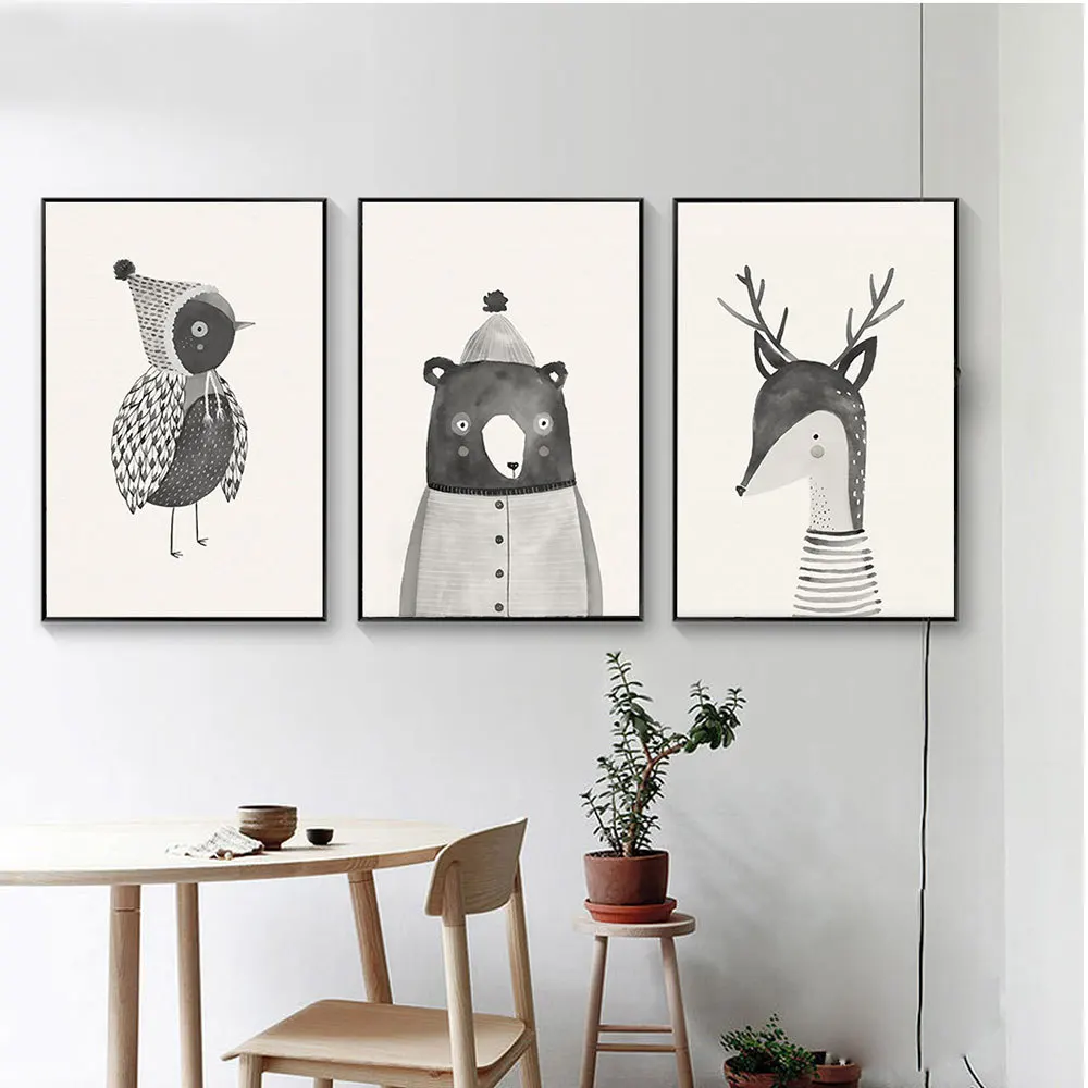 Скандинавский Простой холст с животным принтом картина милой птицей оленем