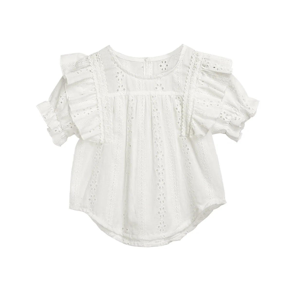 

Girls Top 2-10year Casual Children's Sportswear 2020 New Arrival Girls Hollow Out Shirt Cotton Short Sleeve Summer