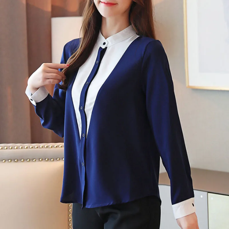 Офисные женские рубашки Модные шифоновые блузки с длинным рукавом воротником