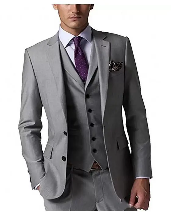 

Gray Wedding Tuxedos Custom Made Suits Gray Groom Suit Men Grey Tailor Made Suit Tuxedo Jacket Slim Wedding Tuxedos 3 Piece Suit