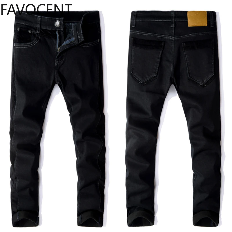 

Black Corduroy Stitching Stretch Slim Feet Jeans Large Size Men's Trousers Casual Wild Pencil Pants Stretch Streetwear