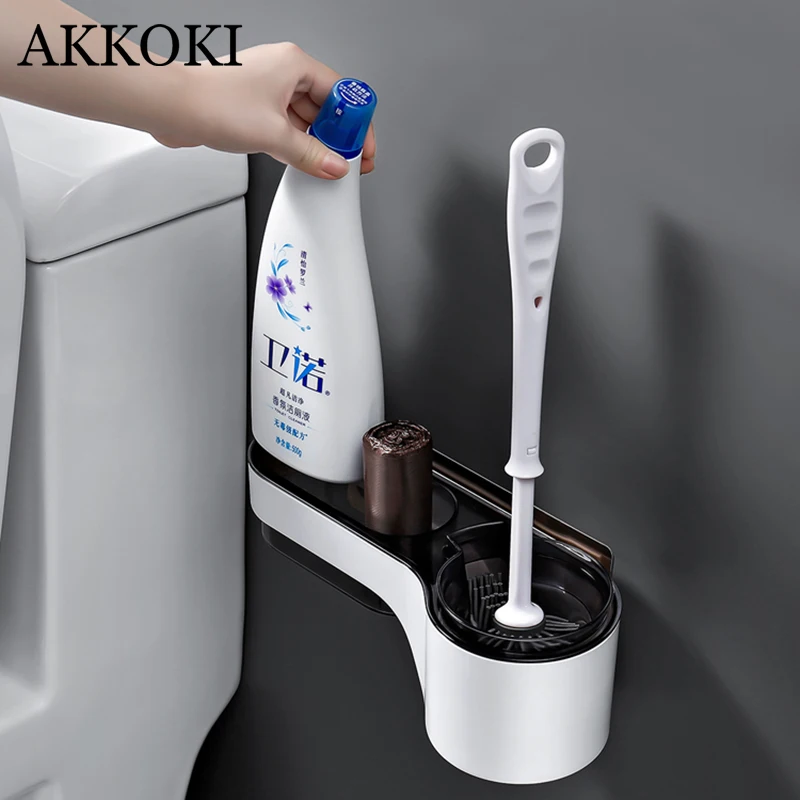 

Toilet Brush Rack Set Free Punch Wall-Mounted Soft Long Handle Cleaning No Dead Ends Bathroom Accessories Household Goods