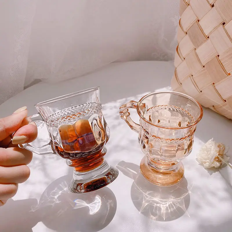 

125 Ml Nordic Style Retro Relief Glass Cup Phnom Penh Coffee Milk Mug With Handle Ins Home Breakfast Mugs Gift Cup