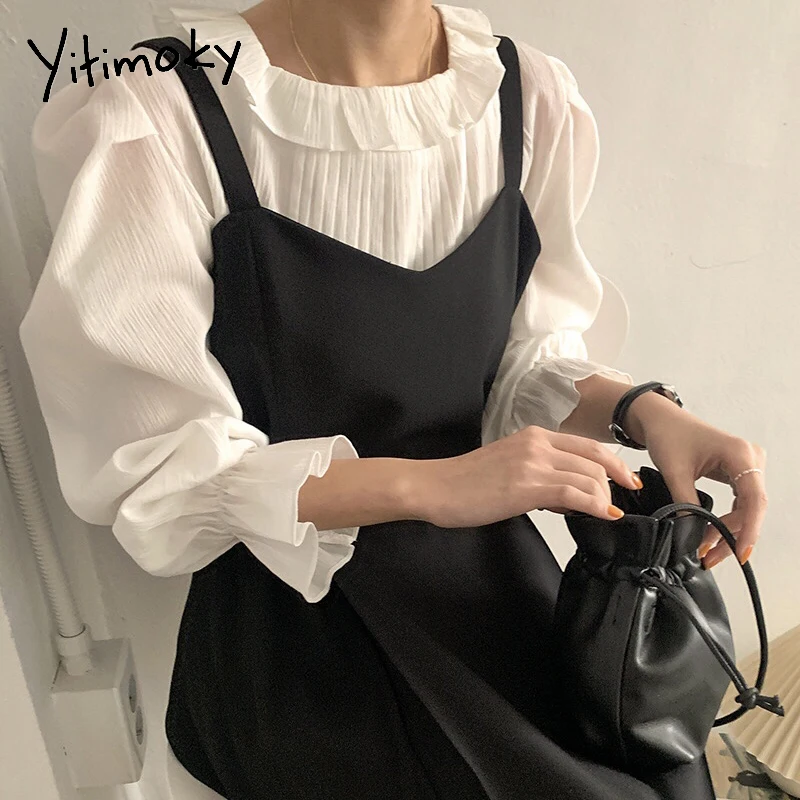 Yitimoky женское платье на бретельках черная летняя одежда из двух частей белая