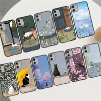 retro illustration cute japanese cats phone case for iphone 11 12 13 mini pro xs max 8 7 6 6s plus x 5s se 2020 xr cover