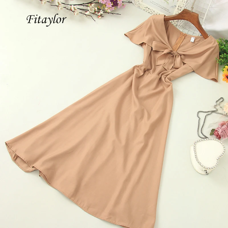 Fitaylor v-образный вырез накидка рукава милый галстук-бабочка длинное платье