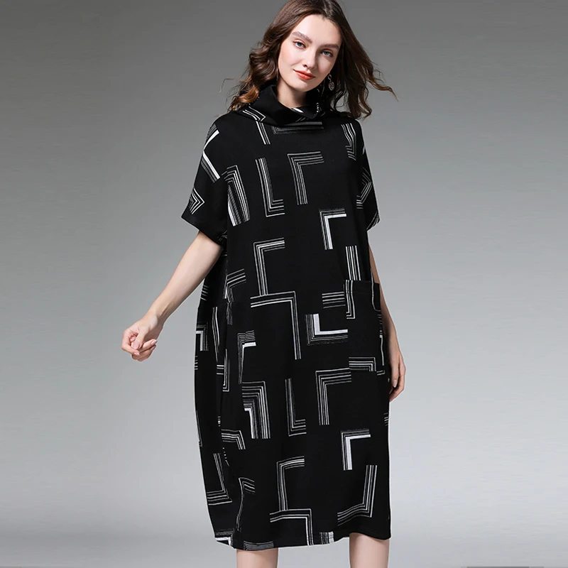 

Women Dress Plus Size Autumn 2020 Short Sleeve Print Elegant Fashion Casual Party Dresses Lady Female Clothing 4XL