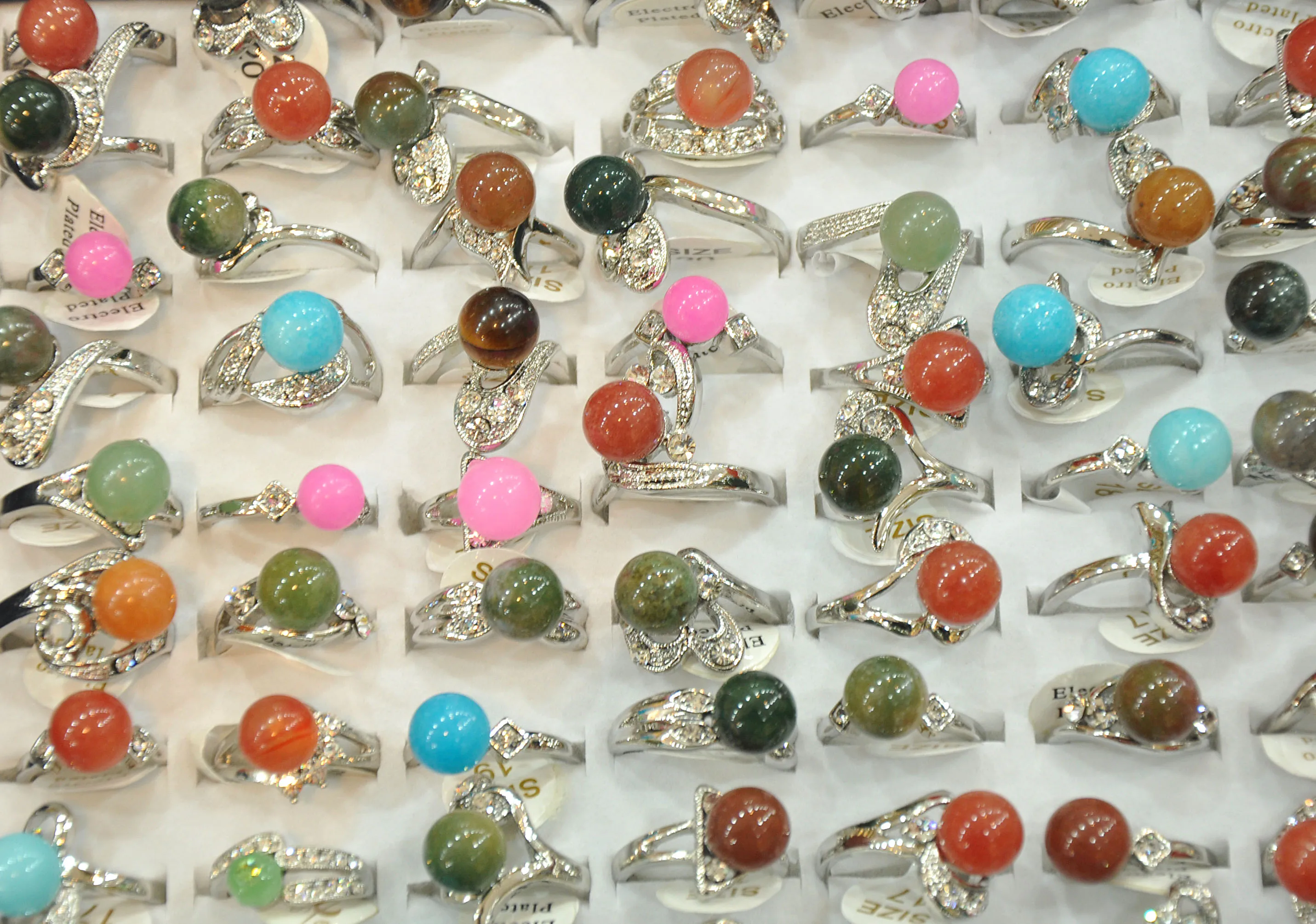 

Кольца ручной работы из натурального камня в форме шара для женщин, этнические серебряные кольца в стиле бохо стразы, модные ювелирные изде...