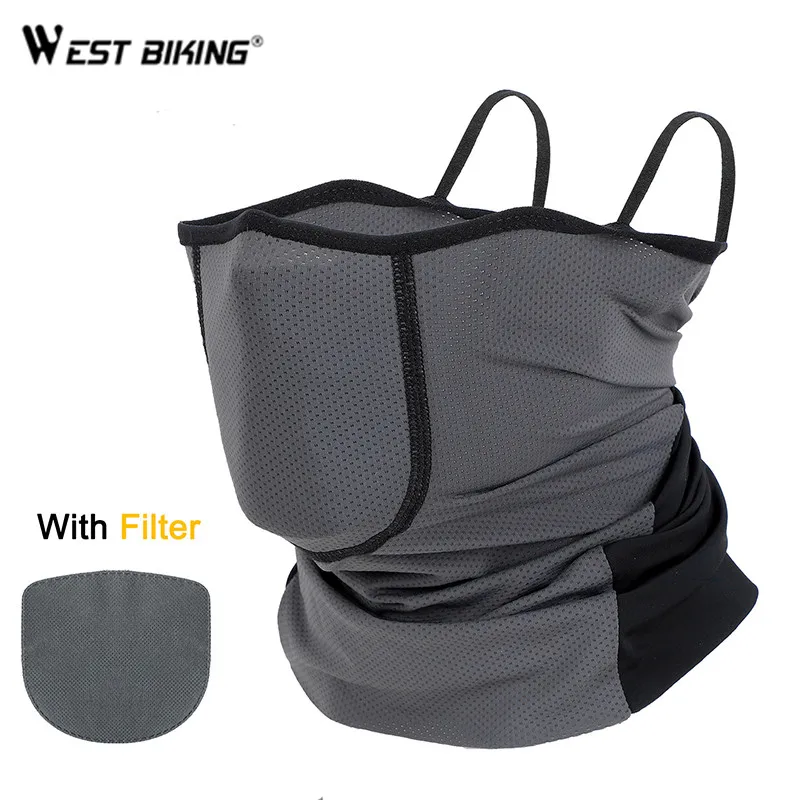

WEST BIKING Summer Cycling Face Mask Ice Silk Anti-UV Outdoor Sport Scarf Headwear Running Bandana With Activated Carbon Filter