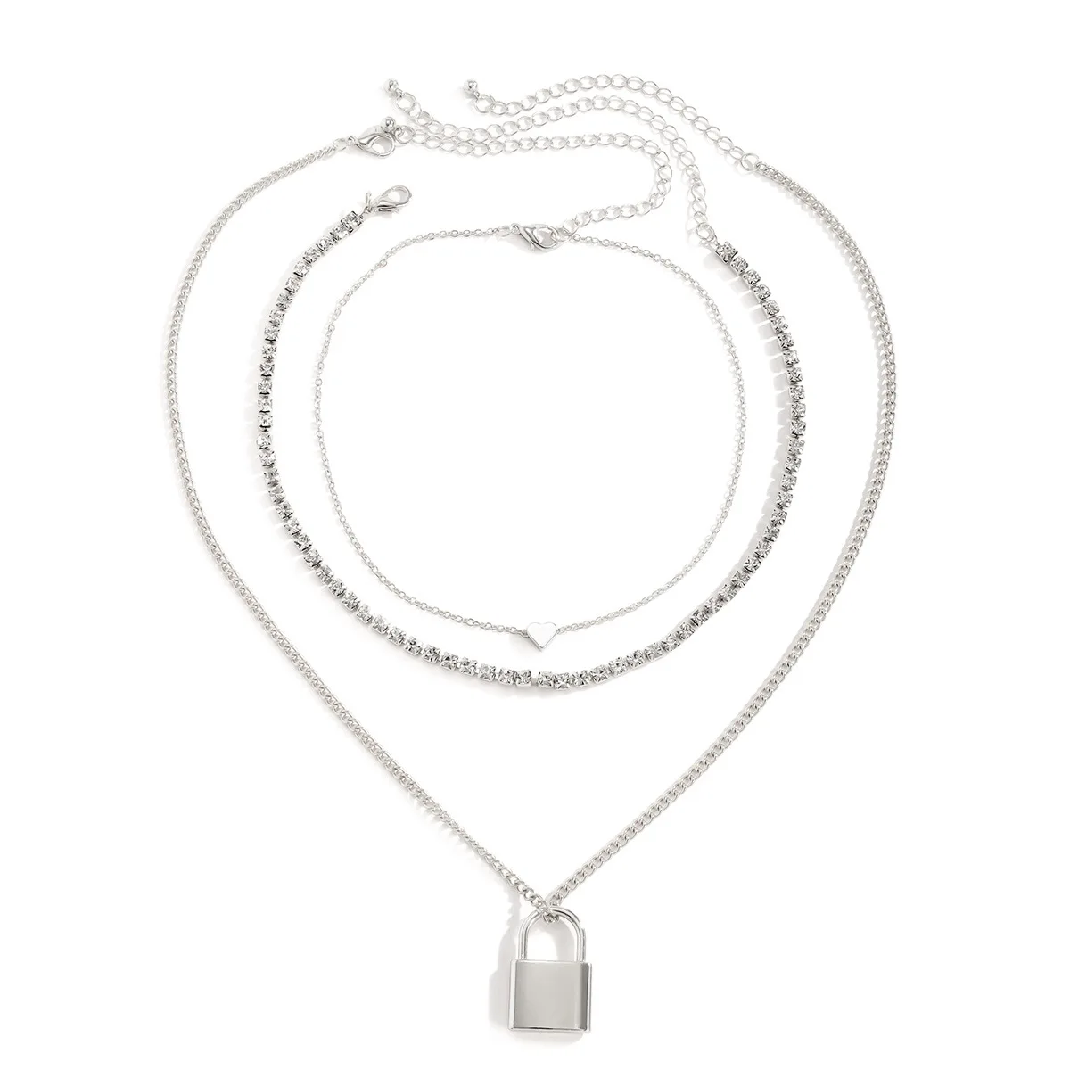 

New simple claw chain diamond multi-layer tassel necklace female retro heart-shaped metal lock pendant necklace X01555