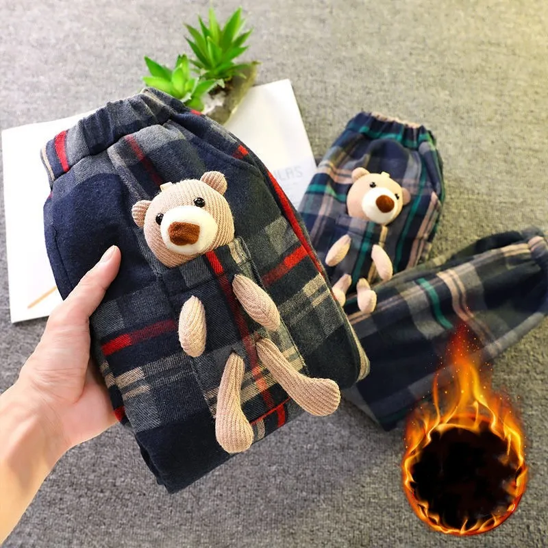 

Kids Thicken Plaid Pants Girls Autumn Winter Plus Velvet Trousers Baby Girls Boys Pants Children's Clothing Teen Sweatpants New