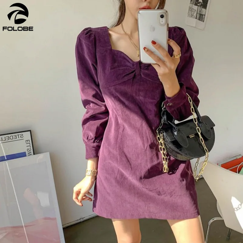 FOLOBE 2020 винтажные французские вельветовые платья женские плиссированные мини с