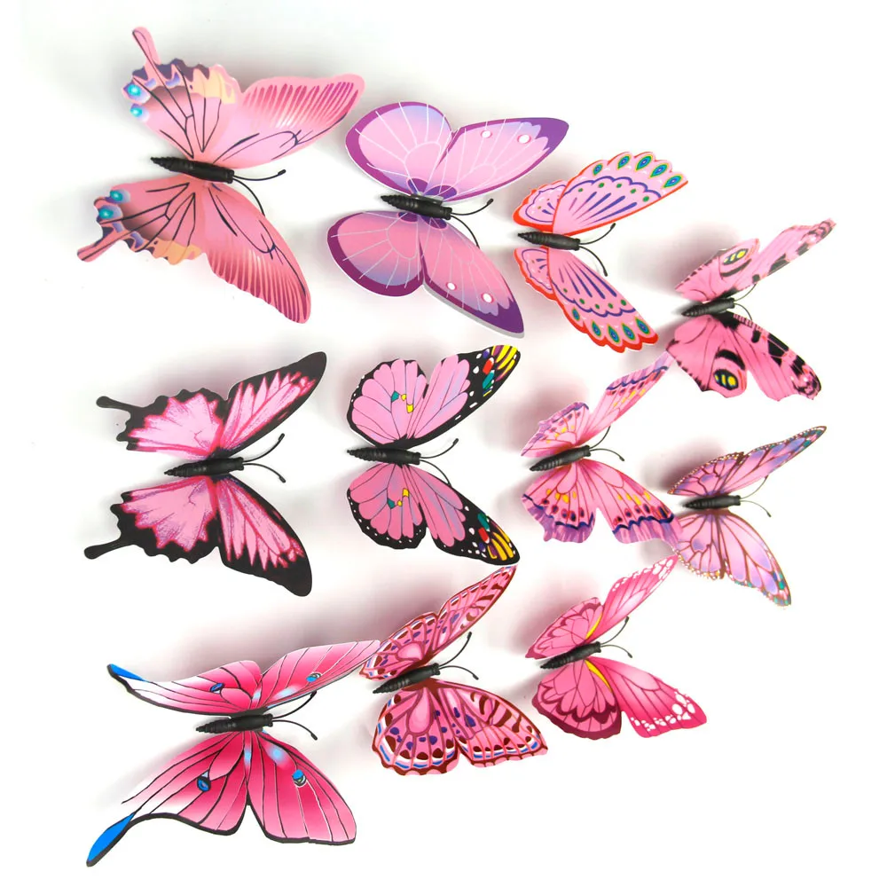 12 шт. двухслойные 3D наклейки на стену в виде бабочек домашний декор бабочки для