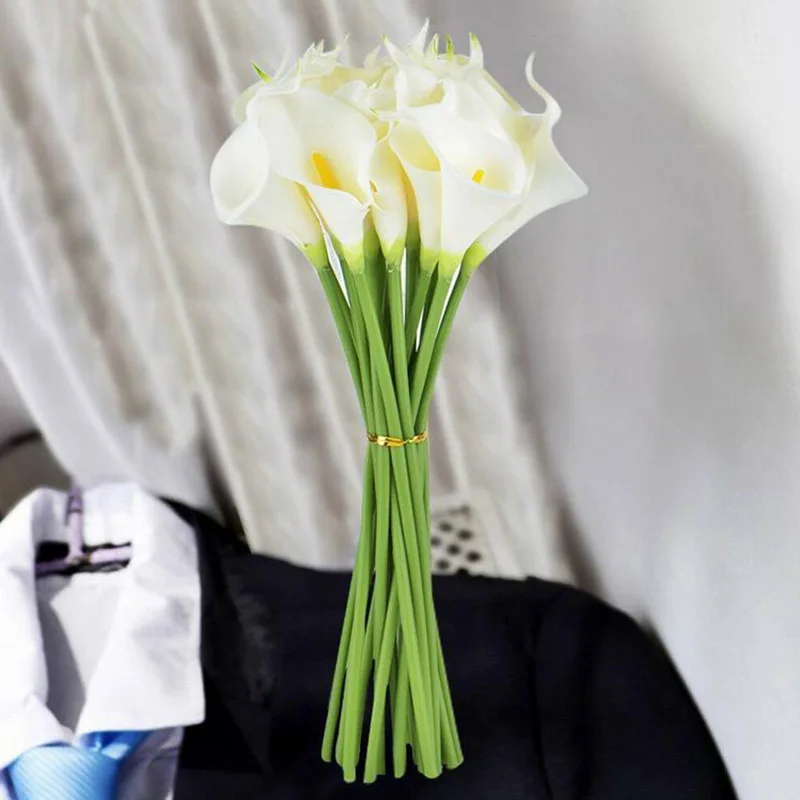 

10pcs Bridal Wedding Artificial White Calla Lily Flowers Simulation Decorations
