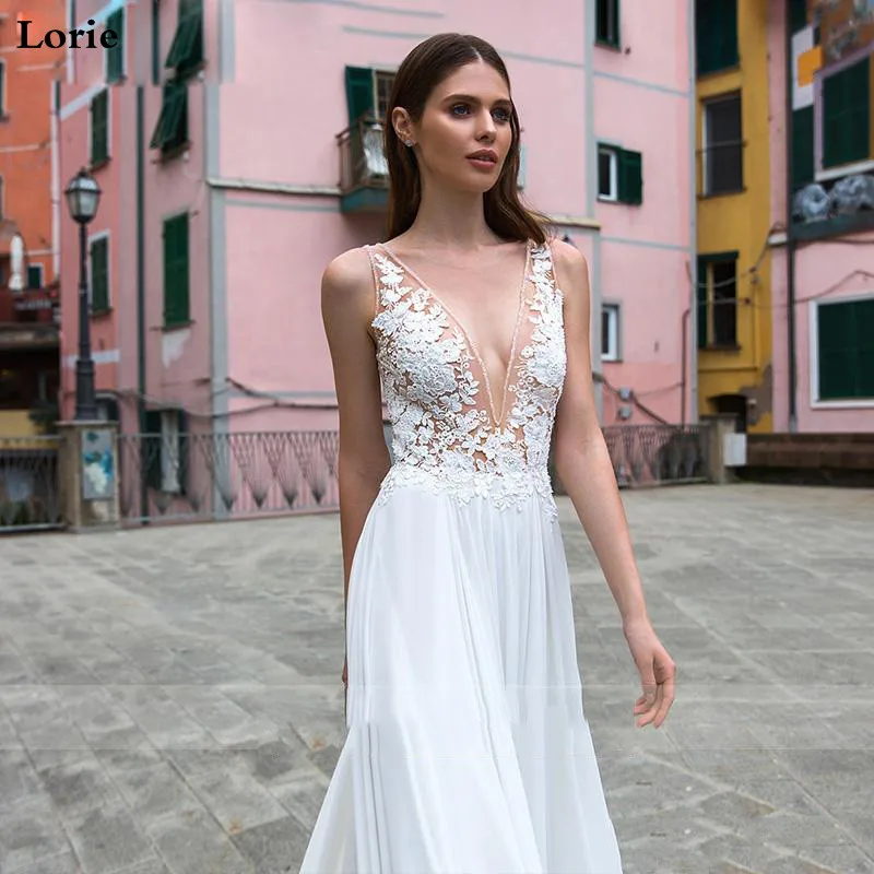 LORIE пляжное свадебное платье 2019 V шеи трапециевидные шифоновые аппликационные