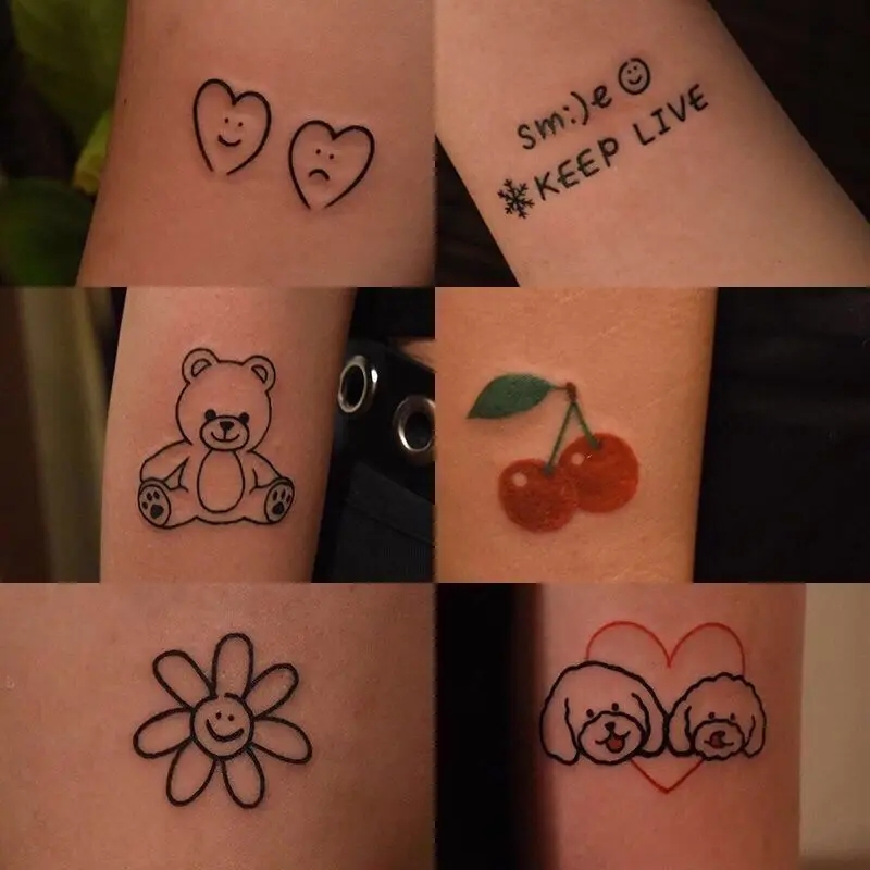 

48pcs/lot cute bear love flower cherry lovely tattoo temporary tatto stickers for women water transfer fake false tattos