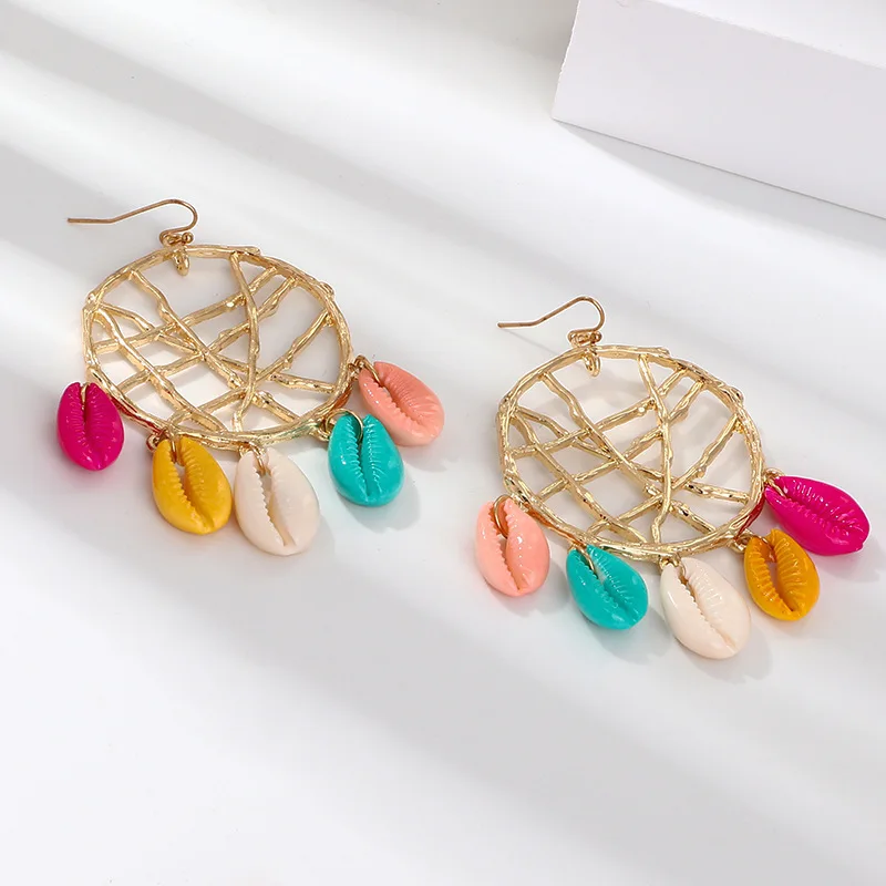 2021 Rushed серьги сережки Brincos богемный Ловец снов Цвет ракушками случайный