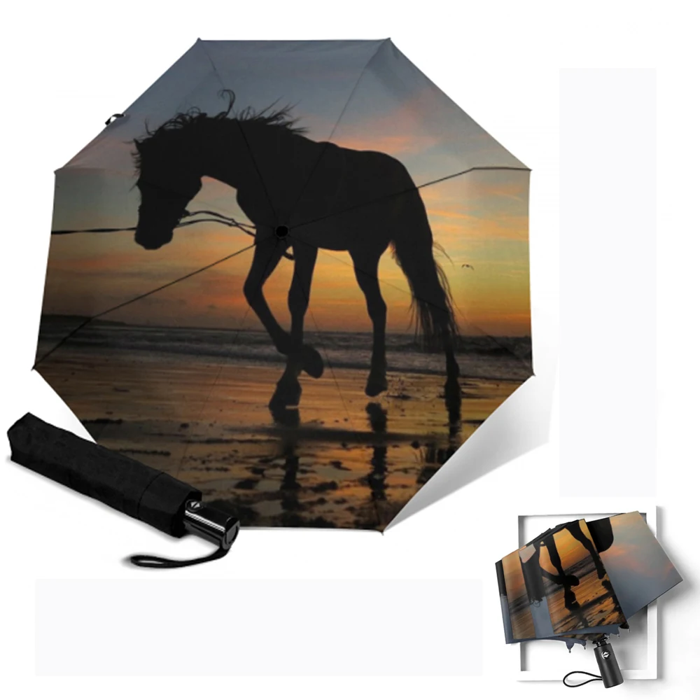 Зонт с принтом лошади 3 сложения ветрозащитный полностью автоматический | Дом и