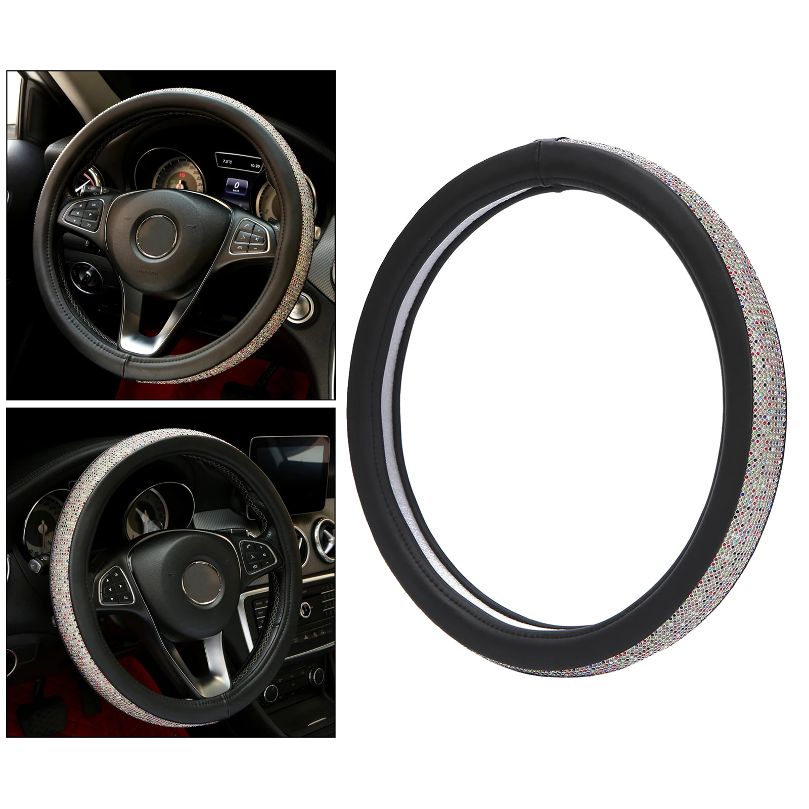 

Auto Car Steering Wheel Cover Sparkled Cover PU Leather Bling for Women