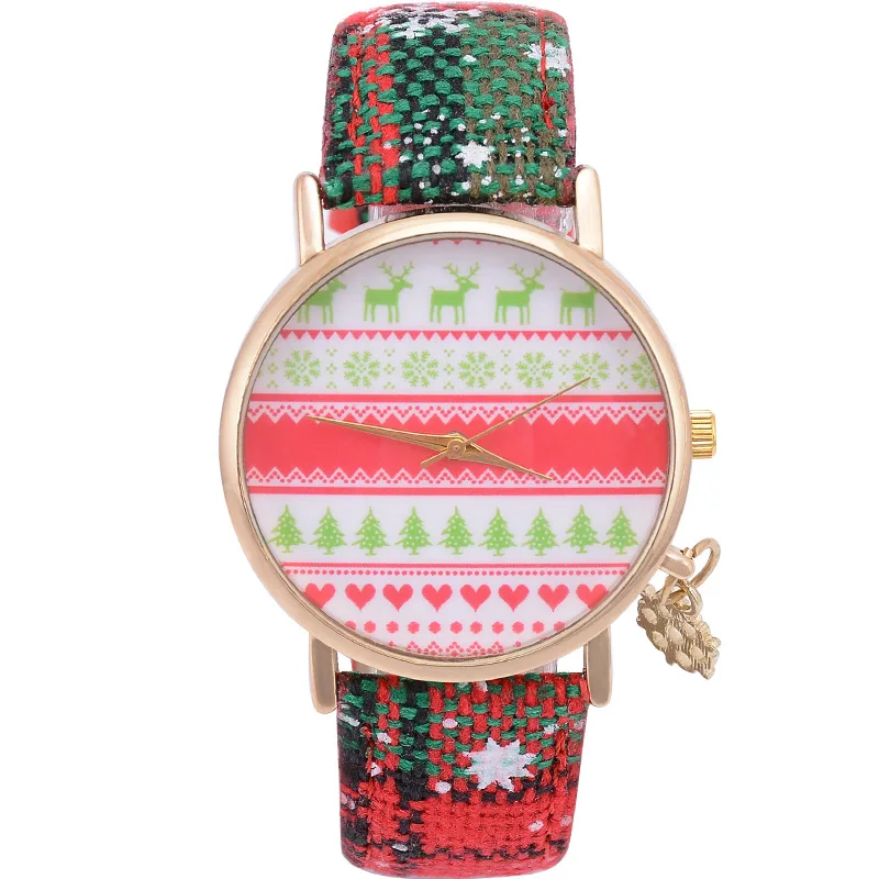 

New hot Christmas tree women's watch leisure snow leather watchband quartz watch