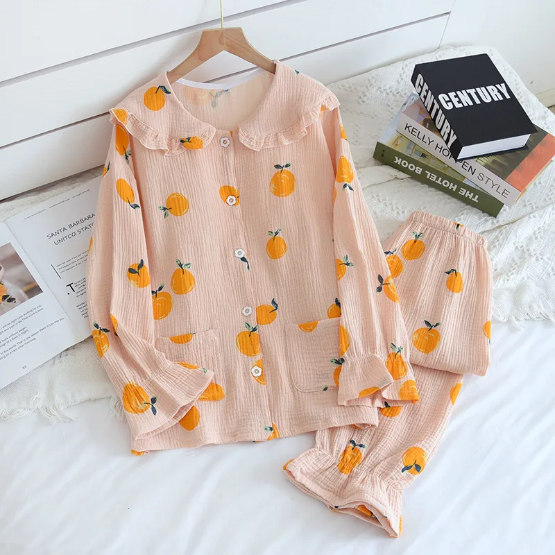 

Print Women Pajamas Suit Spring New Lovely 2PCS Sleep Set Intimate Lingerie Casual Homewear Sleepwear Ruffle Sleeve Pyjamas