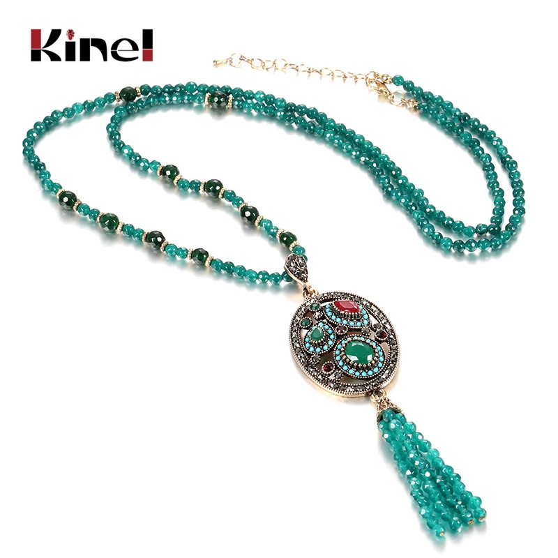 Женское винтажное ожерелье Kinel из натурального камня с золотыми и зелеными