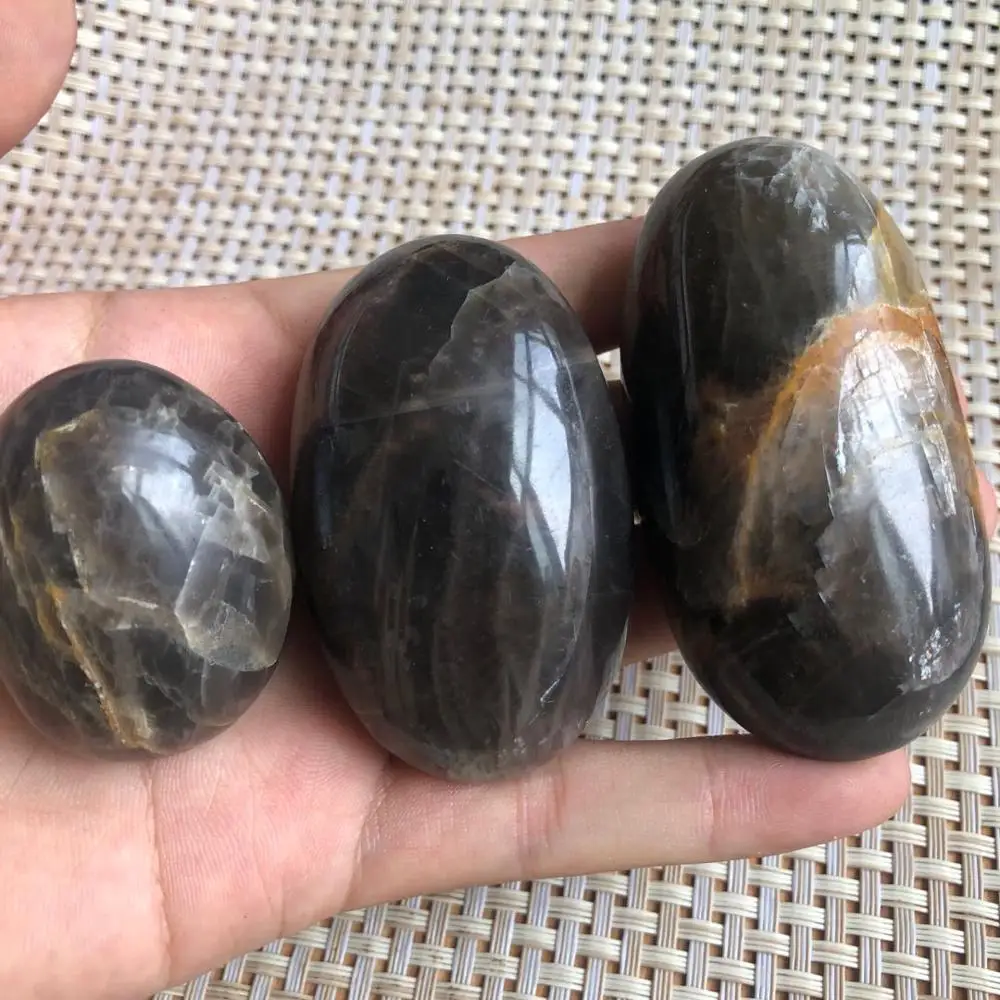 

Natural Black Moonlight Quartz Crystal Palm Worry Stone Raw Gemstone Crystal Meditation Reiki Healing Energy Mineral