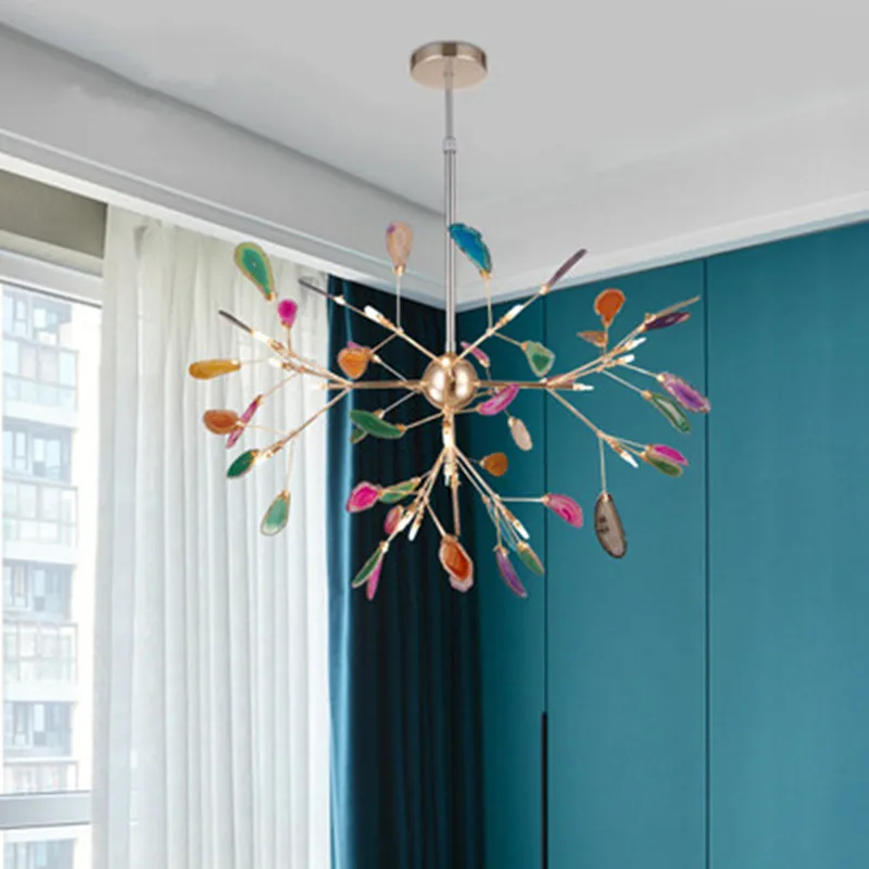 Современные Агатовые светодиодные люстры освещение для гостиной золотая