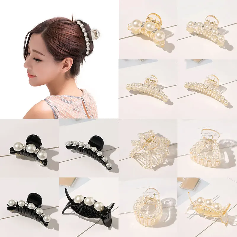 

Elegant Pearl Rhinestone Hair Claws Geometric Women Girls Big Small Size Hairpins Hair Clip Headwear Barrettes Hair Accessories