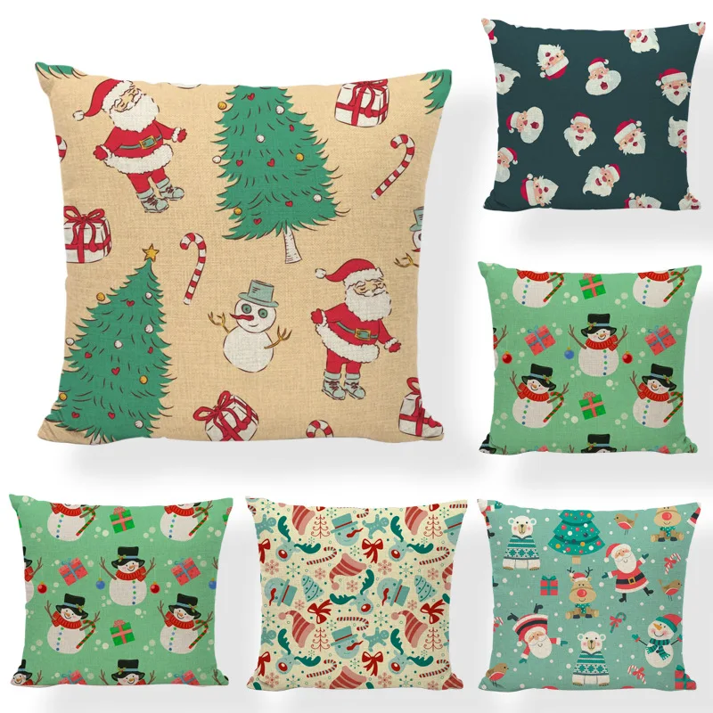 

Santa Claus Christmas Tree Flax Christmas Pillow Cover Clau Snowman Living Room Sofa Bedroom Car Home Decoration Cushion Cover