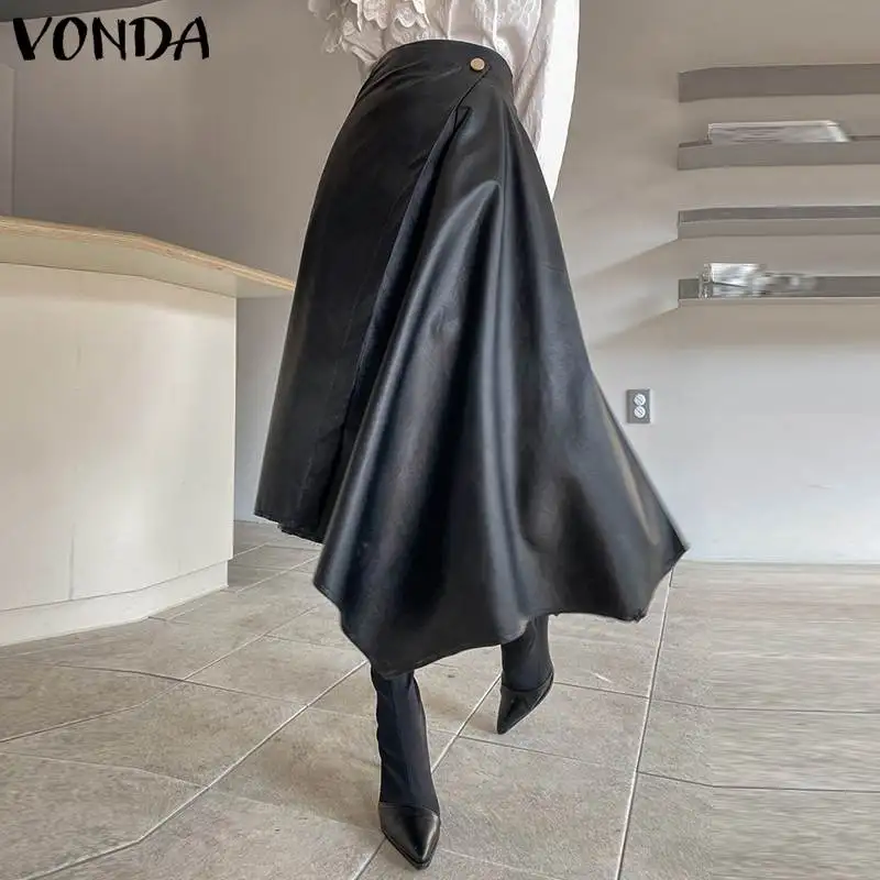 

Stylish Skirts 2021 VONDA Women Casual Solid High Waist Long Skirts Plus Size Bohemian Streetwears Ladies Elegant Skirts 5XL
