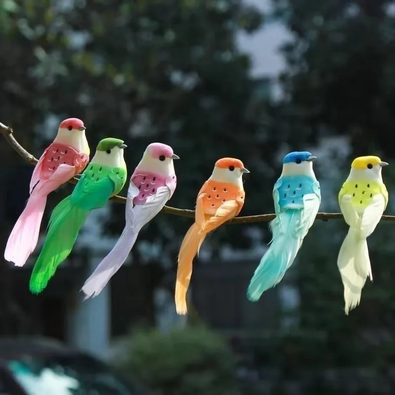 12pcs/box Simulation Artificial Bird Gardening Home Bird Ornament Decoration Colorful Bubble Birds Yard Decoration