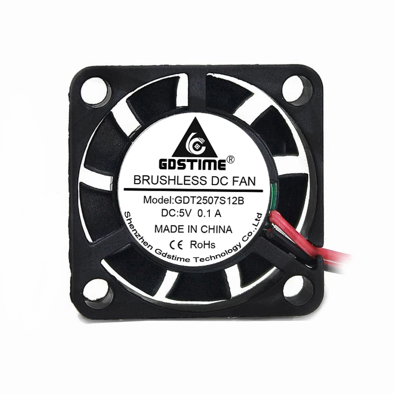 Кулер Gdstime Mini 25x25x7 мм, 5 В, 2 контакта, 2507S, маленький, 2,5 см, 25 мм x 7 мм, Бесщеточный Охлаждающий вентилятор постоянного тока, кулер для процессора компьютера, 3D-принтера, 10 шт.