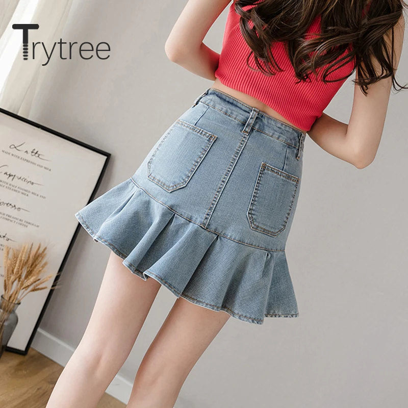 Trytree 2020 Летняя женская юбка Повседневная модная элегантная однотонная