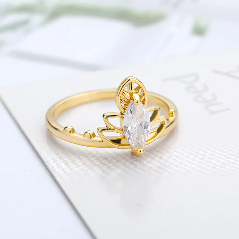 Luxury Lotus Flower Crystal Rings For women Vintage Gold Ring Set Stainless Steel Boho Jewelry Mother's day Beautiful Gifts | Украшения