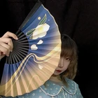 Genshin Impact Kamisato Ayaka ручной бумажный веер Аниме Косплей Реквизит складной двухсторонний принт полировка золотой ролевой декоративный веер