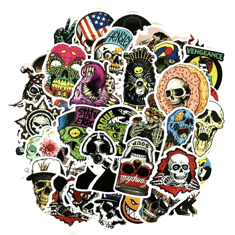 

10/30/50 Horror Color Skull Punk Hip Hop Phone Notebook Luggage Skate Bike Sticker Graffiti Decoration Wholesale