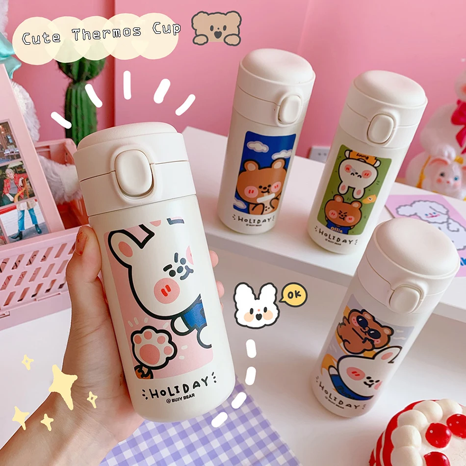 

Cute Korean Style Thermos Bottle Creative 304 Stainless Steel Flask Vacuum Cup For Women Travel Cup Kawaii Fashion Water Bottles