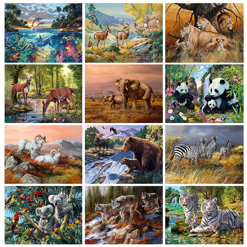 

5D Diamond Painting Kit Tiger Elephant Panda Animal Mosaic DIY Round Diamond Embroidery Rhinestone Home Decor Gift