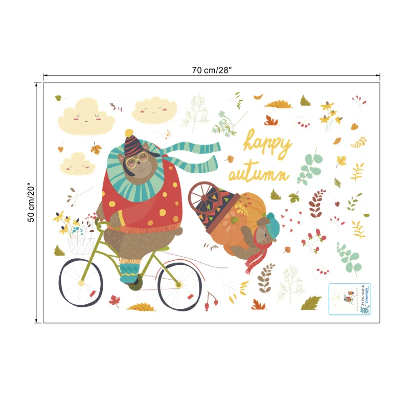 

Cute Animal Riding Bike Flower Road Wall Stickers For Kids Room Home Decor Diy Cartoon Wall Art Decals Pvc Posters